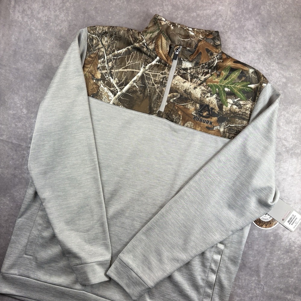 Auburn University Tigers Sweater Mens L Gray Realtree Camo 1/4 Zip Pullover NEW
